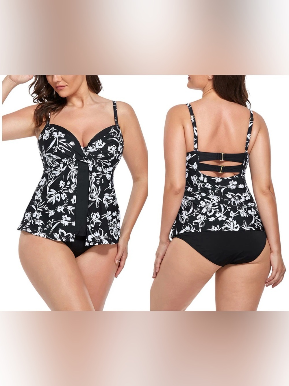 FULLFITALL Womens NWT Floral Faux Flyaway Underwire Tankini Top Plus Size 24 New